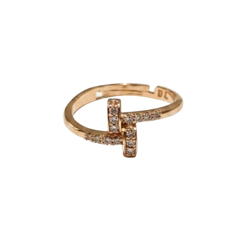 CRUSSTIQUE GOLD® Elegant Rose Gold Adjustable Ring with Crystal Geometric Design - Image 1